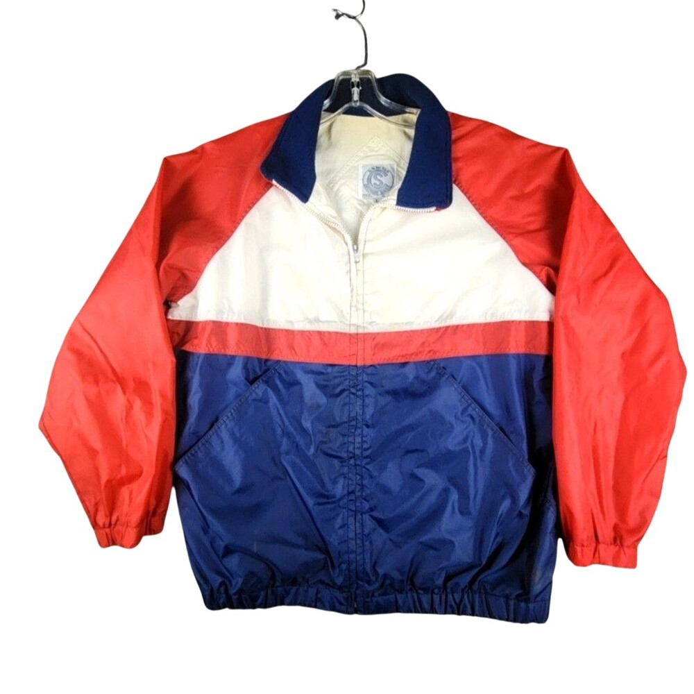 Current Seen Jacket Large Red Blue Colorblock Nylon Lined Zip Windbreaker Flaw